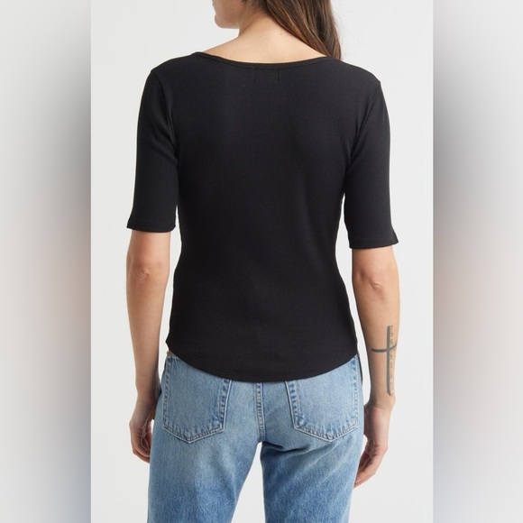 Nation LTD Lark Scoop Neck Ribbed Tee T Shirt Black Size Extra Small - Picture 2 of 8